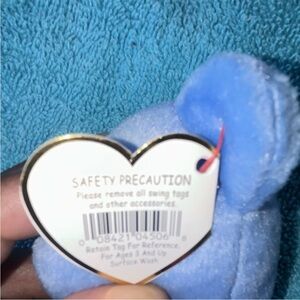 Ty Blue Plush Bear with Ribbon and Flag
